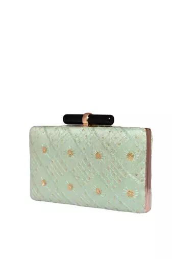  embroidered sequence box clutch