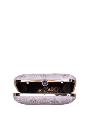  pastel pink based white threadwork embroidery clutch bag for women with detachable strap 4