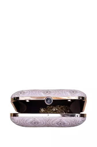  pastel pink based white threadwork embroidery clutch bag for women with detachable strap