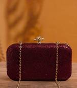  maroon based sequins embrodiery clutch bag for women with detachable strap
