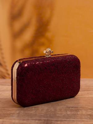  maroon based sequins embrodiery clutch bag for women with detachable strap 3