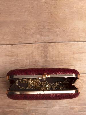  maroon based sequins embrodiery clutch bag for women with detachable strap 4