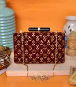  women maroon & gold embroidered box clutch