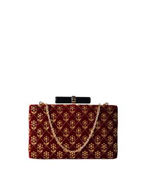  women maroon & gold embroidered box clutch 2
