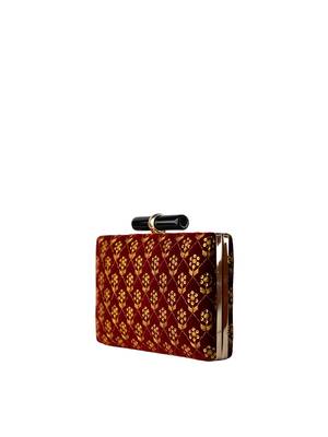  women maroon & gold embroidered box clutch 3