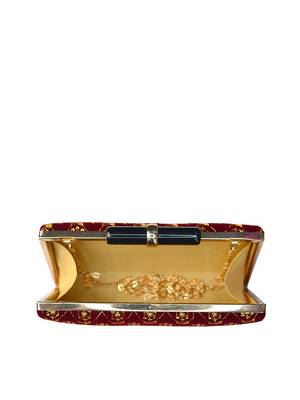  women maroon & gold embroidered box clutch 4