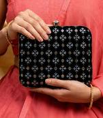  black based multicolored pattern threadwork embroidery clutch