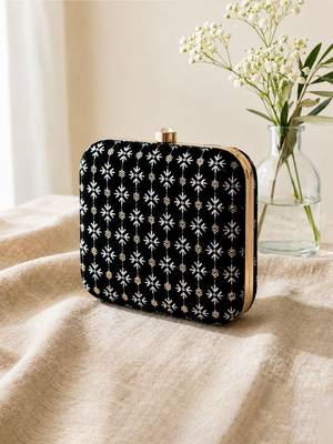  black based multicolored pattern threadwork embroidery clutch 3