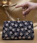  black based white floral embroidery clutch