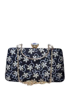  black based white floral embroidery clutch 2