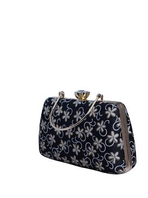  black based white floral embroidery clutch 3