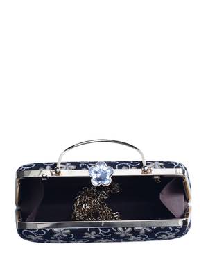  black based white floral embroidery clutch 4