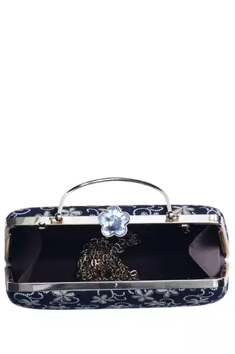 black based white floral embroidery clutch