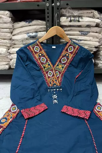 Blue cotton hand embroidery kurta set with dupatta for women