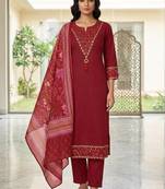 Red cotton floral print kurta set with dupatta for women