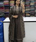 Black cotton floral print kurta set with dupatta for women