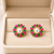 Certified natural freshwater pearls jewellery pearl centre floral stud earrings with ruby & emerald stones gold-tone.