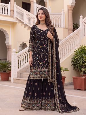Designer black georgette sharara suit set 1