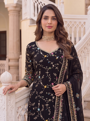 Designer black georgette sharara suit set 2