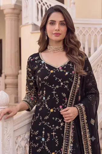 Designer black georgette sharara suit set