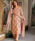 Floral printed pure cotton kurta trouser dupatta set for women