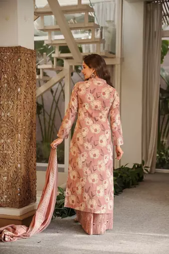 Floral printed pure cotton kurta trouser dupatta set for women