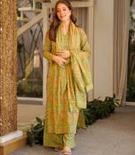 Floral printed pure cotton kurta trouser dupatta set for women