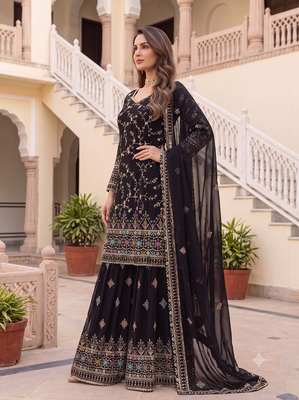 Designer black georgette sharara suit set 3