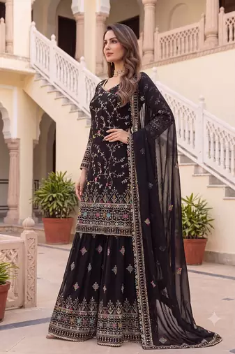 Designer black georgette sharara suit set