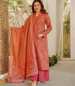Floral printed pure cotton kurta trouser dupatta set for women