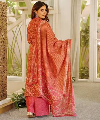 Floral printed pure cotton kurta trouser dupatta set for women 2