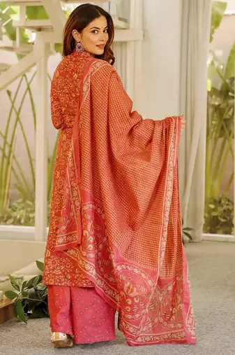 Floral printed pure cotton kurta trouser dupatta set for women