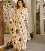 Floral printed pure cotton kurta trouser dupatta set for women