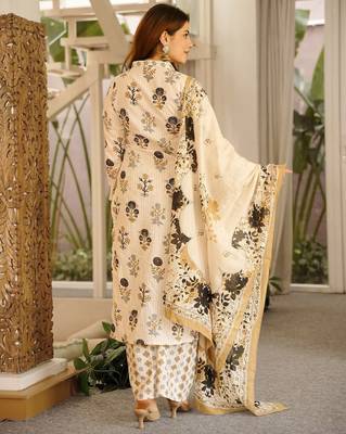Floral printed pure cotton kurta trouser dupatta set for women 2