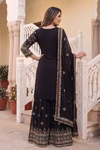 Designer black georgette sharara suit set