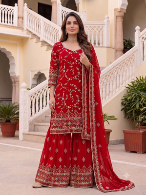 Designer red georgette sharara suit set 3