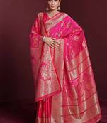 rani pink banarasi soft silk blend saree with dupatta