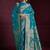 cyan banarasi soft silk blend saree with dupatta