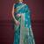 cyan banarasi soft silk blend saree with dupatta