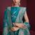 cyan banarasi soft silk blend saree with dupatta