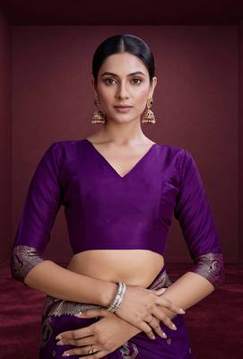 purple banarasi soft silk blend saree with dupatta 5