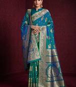 teal banarasi soft silk blend saree with dupatta