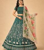 Kalamkari Print Satin  Lehenga Choli & Unstitched Blouse With Embroadery Work Dupatta