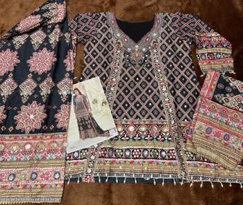 black digital print crepe crepe salwar suit - free size 5