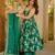 Green floral printed silk blend anarkali suit for women