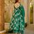 Green floral printed silk blend anarkali suit for women
