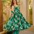 Green floral printed silk blend anarkali suit for women