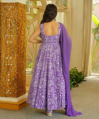 Lavender floral printed silk blend anarkali suit for women 2