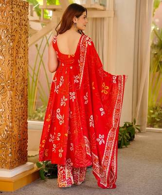 Orange floral printed silk blend anarkali suit for women 2