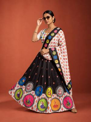 Navratri Garba Special Satin Silk Printed Lehenga Choli for Women with Matching Blouse and Dupatta Set 1
